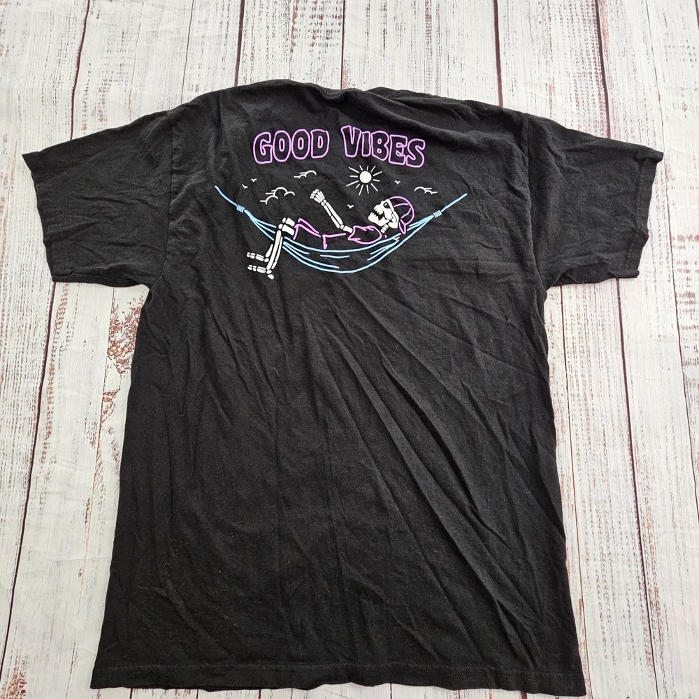 Good Vibes Skeleton Hammock Black Short Sleeve Cotton T-Shirt Men's L